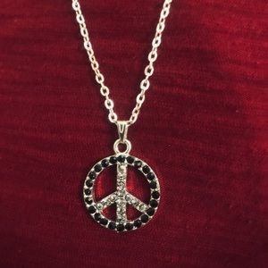 ⚡️ Black Crystal Peace Sign Necklace 16” NEW